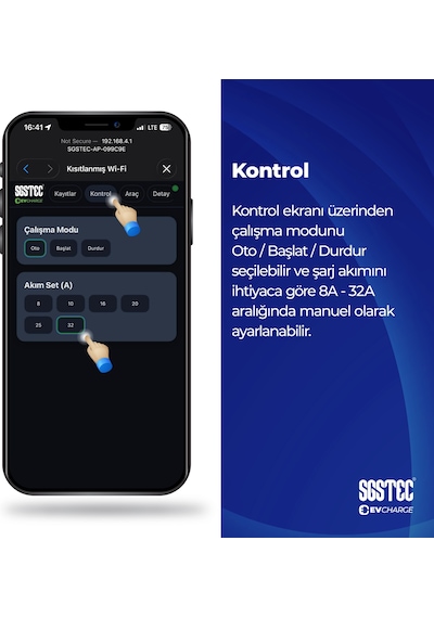 SGSTEC Home 22 KW 10Metre Kablolu Elektrikli Araç Şarj Cihazı