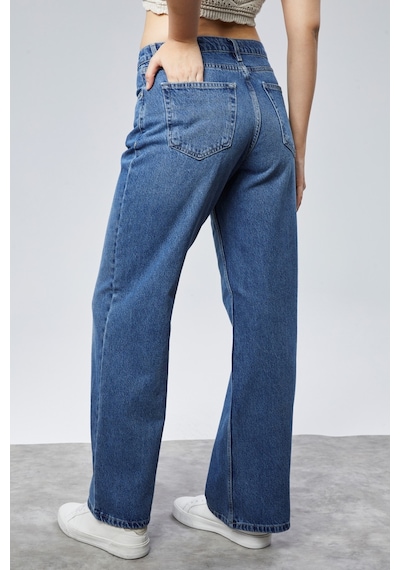 Cedy Denim Cedy Denım Yüksek Kalite Kadın Palazzo Yüksek Bel Cotton Jean Pantolon Mavi