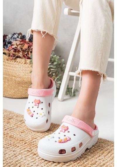 N Moda Unisex Deniz Sabo Doktor Hemşire Hastane Confort Sandalet Beyaz - Pembe