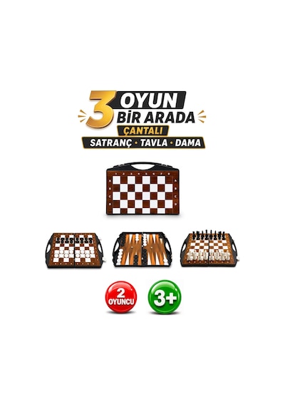Çantalı Üçü Bir Arada Set - Satranç - Tavla - Dama
