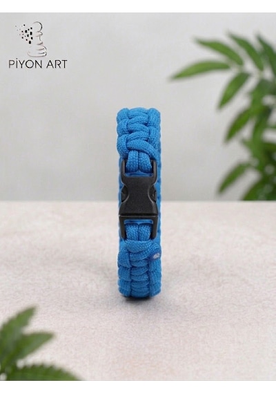 Piyonart El Yapımı Mavi Paracord Paraşüt İpi Unisex Bileklik Klipsli Outdoor Survival Takı L Beden