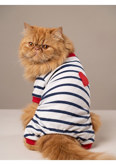 Mon Amour Çizgili Kedi Tulumu Pamuklu Penye Kedi Kıyafeti Küçük Irklar İçin Tüy Dökülmesini Azaltır