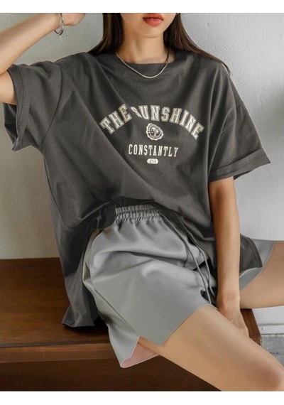 Flood Of Style Kadın Antrasit The Sun Shıne Bisiklet Yaka Tshirt Gri
