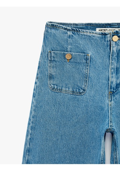 Koton Pamuklu Cepli Normal Bel Culotte Pantolon - Culotte Jeans Açık İndigo 6sal40014md Açık İndigo