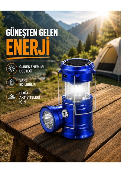 Katlanabilir Usb Çıkışlı Kamp Feneri Şarj Edilebilir, Dayanıklı Ve Çok Fonksiyonlu Açık Lacivert 63048563