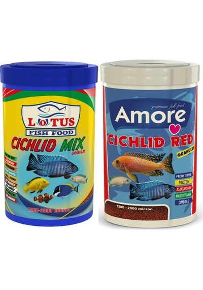 Cichlid Mix 1000ml ve Ciklet Red 1000ml Kutu Balık Yemi