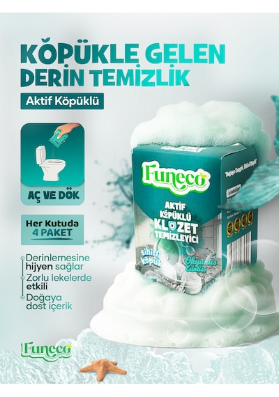 Klozet Tuvalet Wc Temizleyici, 1 Kutuda 4 Paket 300g , Aktif Köpüklü, Doğa Dostu, Okyanus
