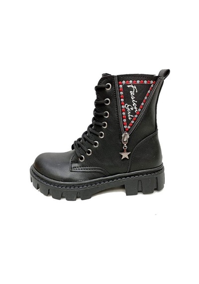 Fix Kids 9604 Deri Trend Fashion Kız Çocuk Bot Siyah