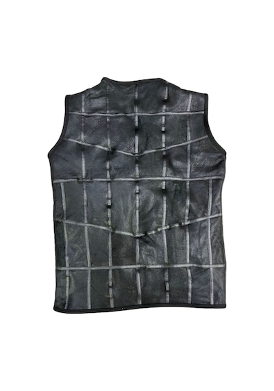 Lnleather Patchwork Içi Kürk-Dışı Süet Hakiki Deri Biye Detaylı Yelek Siyah