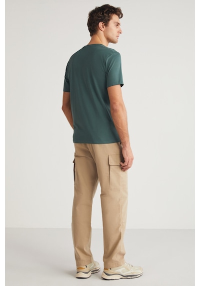 Grimelange Mıchel Erkek Slim Fit Dar Kesim %100 Organik Pamuklu Yana Kayan Dikişli Basic Örme Yeşil T-shirt