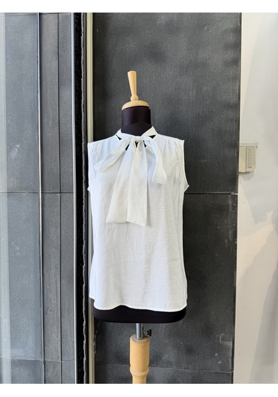 Pera Moda Sıfır Kol Fularlı Modal Yazlık Kadın Gömleği Beyaz