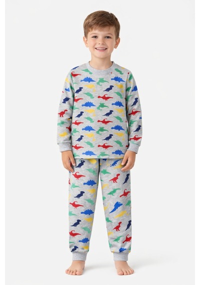 Free Beka Sevimli Dinazor Desenli Bisiklet Yaka Çocuk Uzun Kollu Pamuklu Alt Üst Pijama Takımı Gri Free Beka Sevimli Dinazor Desenli Bisiklet Yaka Çocuk Uzun Kollu Pamuklu Alt Üst Pijama Takımı Gri