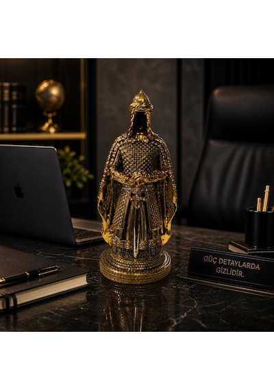 Zırhlı Pelerinli Savaşçı Asker Prestij Güç Sembolü Osmanlı Tarihi Biblo Anlamlı Hediye Gold 28 Cm Sarı