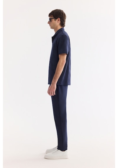 Avva Erkek Lacivert Apaj Yaka Kolay Ütülenen Elastan Regular Fit T-shirt A61y1156