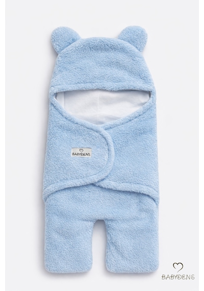 Babyden's 0-12 Ay Welsoft Peluş Bebek Dış Kundak Uyku Tulumu Ayıcık Kulaklı İçi %100 Pamuk Astarlı Battaniye Mavi