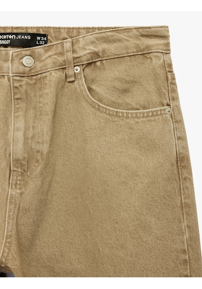 Koton Pamuklu Bol Normal Bel Oversize Baggy Jean Pantolon Deve Tüyü 7wam40137nd Taba
