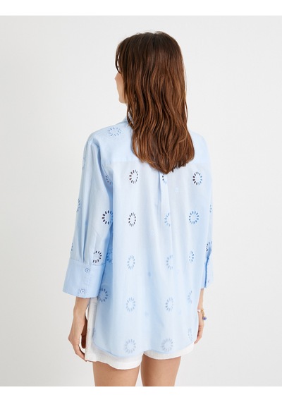 Koton Oversize Fistolu Gömlek Uzun Kollu Pamuklu Mavi 4sak60062ew Mavi