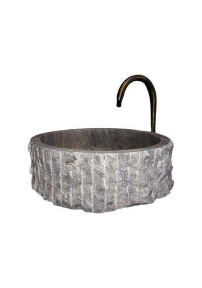 Gümüş Traverten Silindir Dikey Patlatma Lavabo