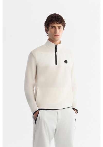 Avva Erkek Ekru Soğuğa Dayanıklı Fermuarlı Dik Yaka Polar Regular Fit Sweatshirt A42y1380