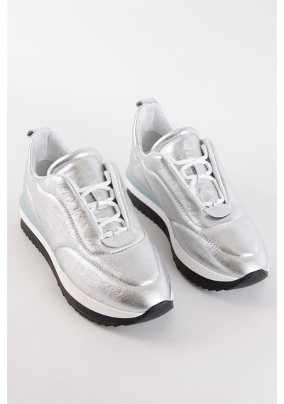 Balla Gümüş Hakiki Deri Kadın Sneaker-Gumus Gümüş