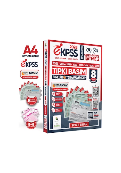 2028 EKPSS Ortaöğretim Genel Görme İşitme-2 ÖSYM Çıkmış Soru Tıpkı Basım 8li Kitapçık Deneme Paketi