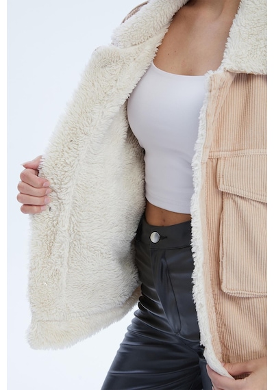 Selectmoda Kadın Çift Cepli İçi Kürklü Fitilli Mont Somon