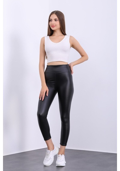 Pucka Fashion Içi Kadife Yüksek Bel Toparlayıcı Deri Taytsiyahxl Siyah