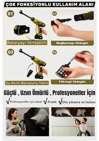 Schmıtzer Sch-2002s Pro 21v Brushless Motor Yüksek Basınçlı Şarjlı Oto Araba Yıkama Makinesi 3 Kademe Dijital Göstergeli 30