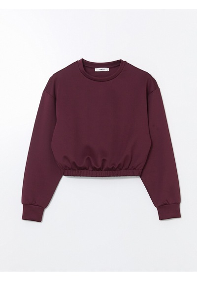 Lcw Eco Bordo Bisiklet Yaka Crop Kadın Sweatshirt