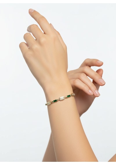 Valmont Accessories Kadın Gold Renk Yeşil Baget Taşlı Geometrik Bileklik