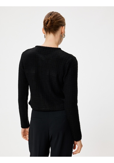 Koton Triko Hırka Yuvarlak Yaka Düğmeli Cep Detaylı Siyah 5wak90266ht Siyah