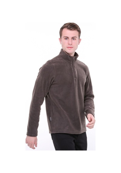 Uniprom Erkek Normal Kesim Dik Yaka Yarım Fermuarlı Polar Sweatshirt Füme