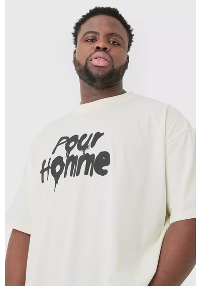 T-shirt - Pour Homme Baskılı Oversize Bisiklet Yaka Kısa Kol Siyah Tişört Beyaz