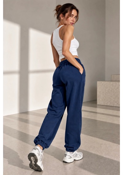 Bb Butik Basic Dökümlü Modal Kumaş Lastikli Bel Rahat Kesim Jogger Pantolon Zg3535 Lacivert