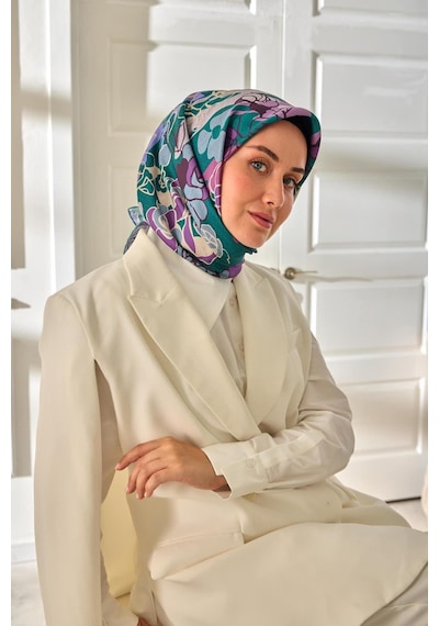 Silk Home Twill İpek Eşarp 11483-09 Patina Yeşili, Bebe Mavi, Leylak, Krem, Çelik
