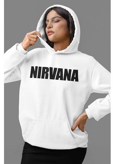 Sevbano Nirvana Rock Metal Müzik Grubu Sırt Baskılı Unisex Oversize Penye beyaz