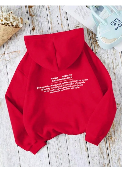 Startmore Kırmızı Unisex Erkek/kadın Unique Renkli Özel Baskılı Pamuklu Oversize Kapüşonlu