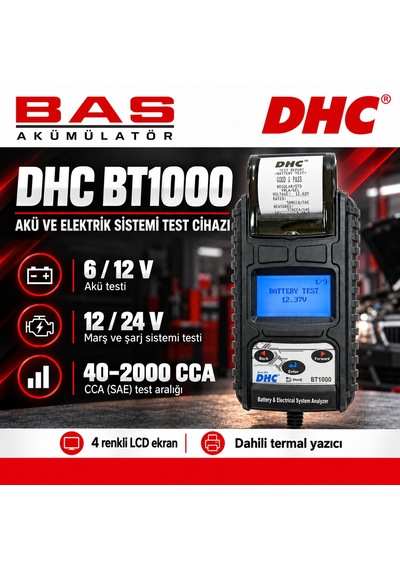 Dhc Bt1000 Akü Test Cihazı 6v 12v 40-2000 Cca Termal Yazıcılı
