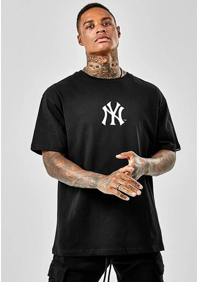 Startmore Siyah Oversize Ny Ci Ty Baskılı Pamuklu Unisex Bisiklet Yaka Tshirt Siyah