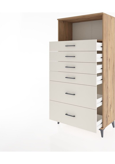 Hyperion Dolap Tek Raflı 6 Çekmeceli 88x44x182 Çam-aytaşı Atlas Çam