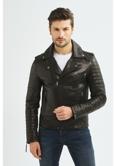 İkbal Biker Siyah / Hakiki Erkek Deri Mont/Ceket -411373536- Siyah