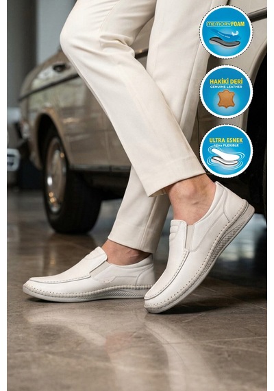 Voyager Erkek Beyaz Hakiki Deri Hafızalı Rahat Taban Şık Smart Casual Ayakkabı Loafer M741 M Voyager Erkek Beyaz Hakiki Deri Hafızalı Rahat Taban Şık Smart Casual Ayakkabı Loafer M741 M