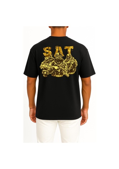 Bahriyeli Collection Oversize Effective Sat Cep Ve Sırt Baskılı Unisex T-shirt Siyah