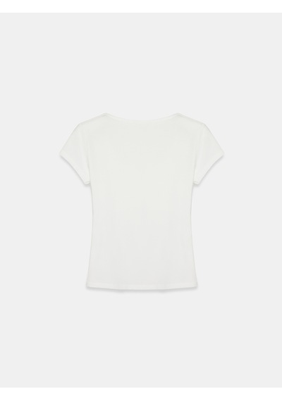 Dilvin 32840 V Yaka Basic T-shirt-ekru