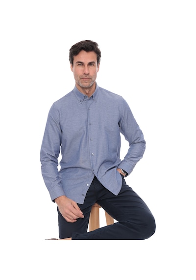 Slim Fit Uzun Kol Pamuklu Hediye Kutulu Kolay Ütülenebilir Erkek Gömlek Fs-002225 - İndigo-1775 Indigo