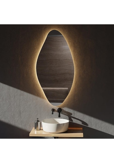 35x70 Cm Modern Oval Led Banyo Aynası Dim Edilebilir Dokunmatik, 3000k Günışığı Sarı