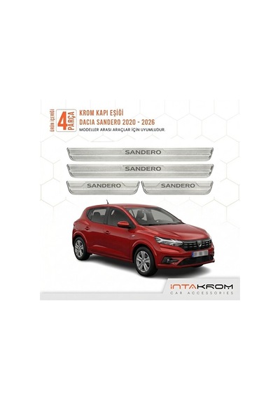 Dacia Sandero 2020-2026 Uyumlu Satine Krom Kapı Koruma Eşiği 4 Pr