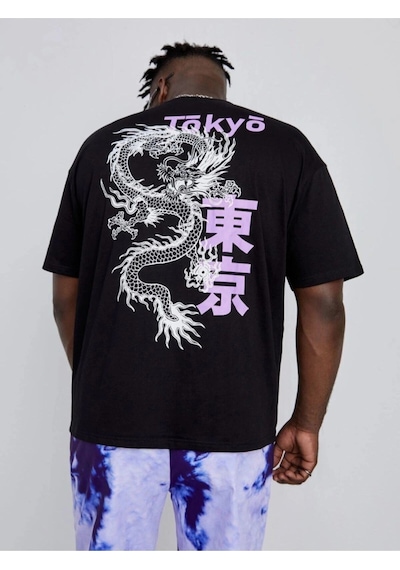 Tarzsokak Erkek Siyah Tokyo Ejderha Baskılı Oversize Bisiklet Yaka Tişört Siyah Tarzsokak Erkek Siyah Tokyo Ejderha Baskılı Oversize Bisiklet Yaka Tişört Siyah