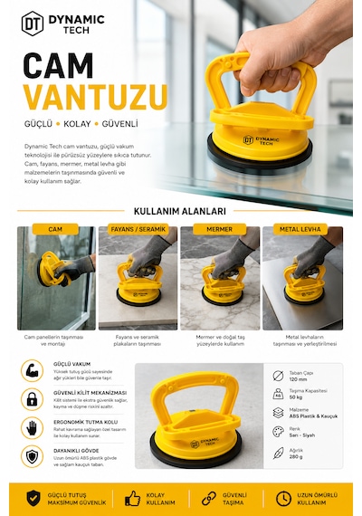 Tekli Vantuzlu Cam Taşıma Tutucu Seramik Fayans Granit Kaldırma Aparatı Vantuz