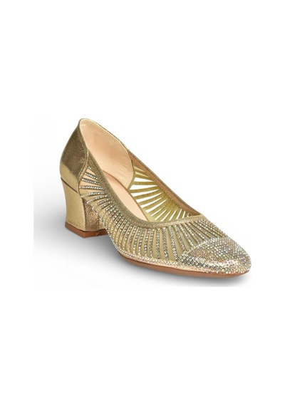Fox Shoes Y820854514 Altın Sim Kalın Topuklu Kadın Ayakkabı Altın